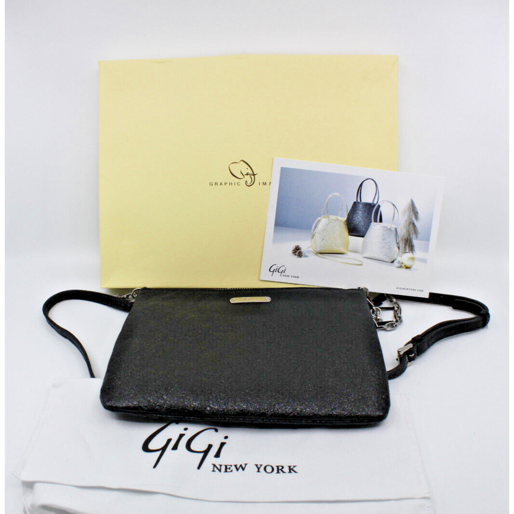 B5 New GiGi New York Chelsea Black Crackle Metallic Leather Crossbody Bag $235